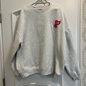 Inaka Power Light Gray Crewneck with Pink Emblem
